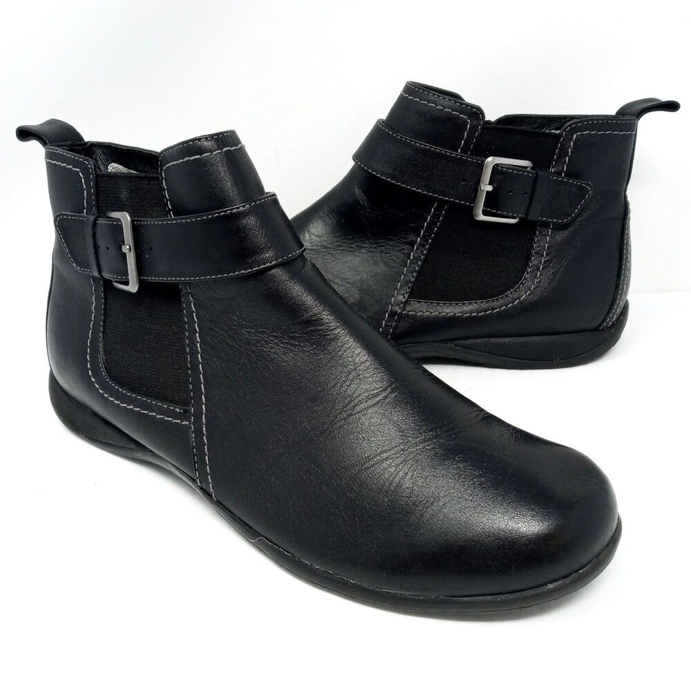 VIONIC Adrie Leather Ankle Boots Womens Size 10 Side Zip Buckle Strap Orthopedic